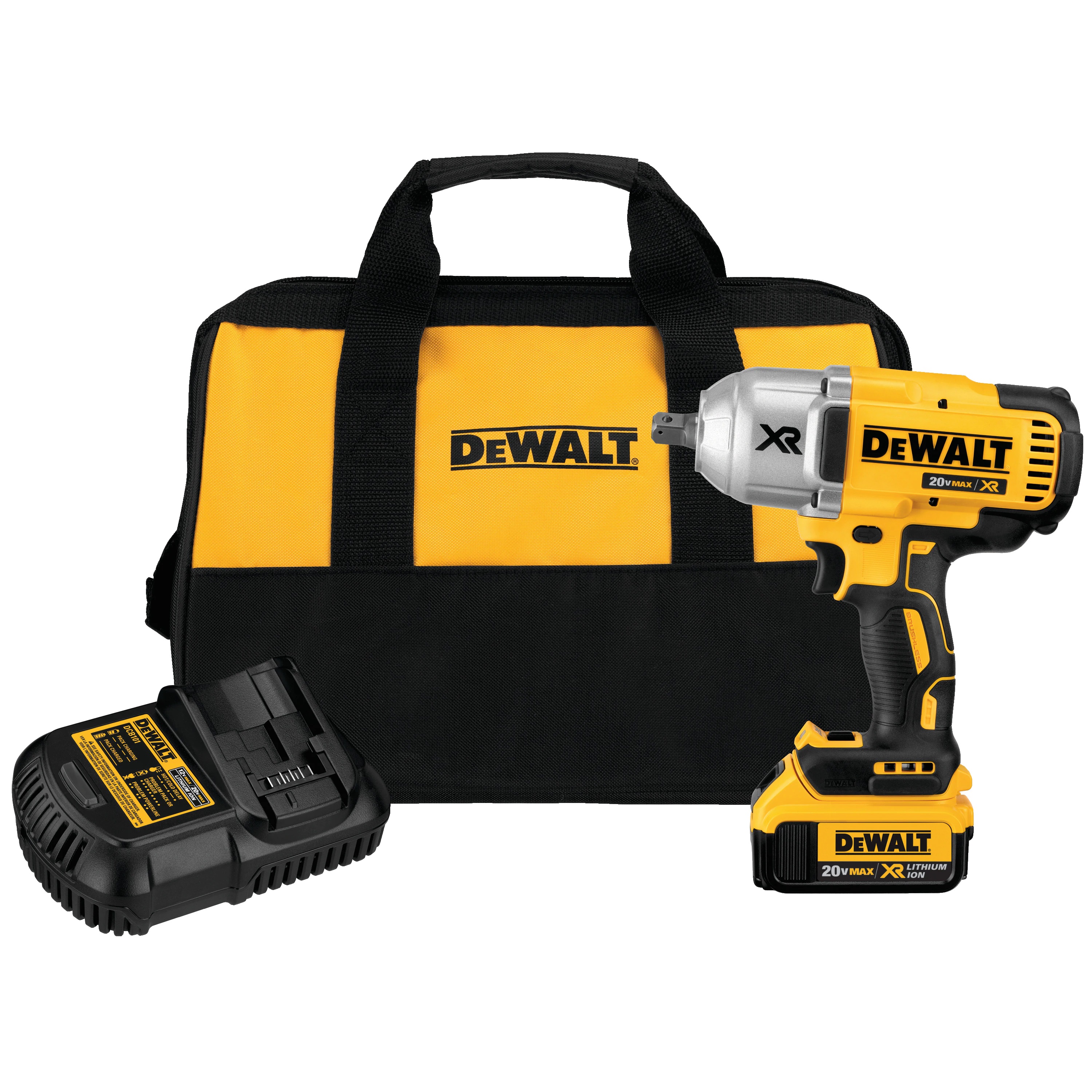 DeWalt 20v MAX* XR Brushless High Torque 1/2in Impact Wrench with Dentent Pin Anvil (4.0 Ah) - Cordless